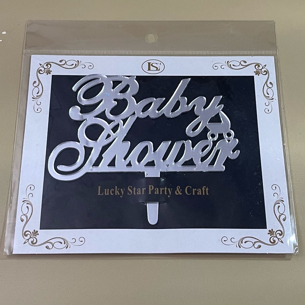 CNWT Baby Shower Cursive Mirrored Acrylic Cake Topper